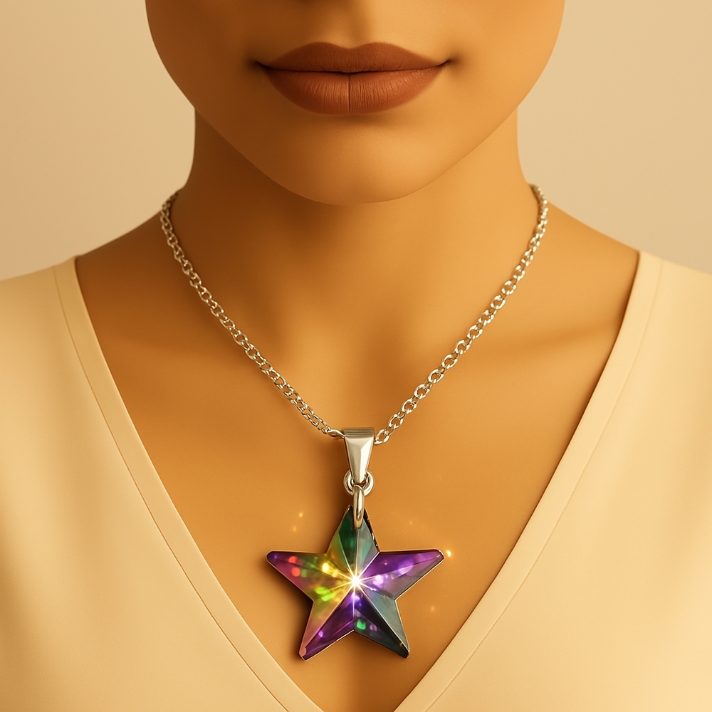Star Pendant Necklace – Silver Chain, Colorful Trendy Women’s Fashion Jewelry